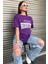 Kadın Mor Houston Yazı Baskılı Oversize T-Shirt 2