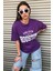 Kadın Mor Houston Yazı Baskılı Oversize T-Shirt 4