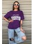 Kadın Mor Houston Yazı Baskılı Oversize T-Shirt 5