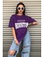 Kadın Mor Houston Yazı Baskılı Oversize T-Shirt 6