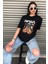 Oversize Nasa Ayıcık Baskılı Unisex Siyah T-Shirt 6