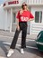 Ready Baskılı Kırmızı Oversize Crop T-Shirt 6