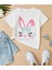 Pembe Tatlı Tavşan Baskılı Oversize Bisiklet Yaka Pamuklu Beyaz Çocuk T-Shirt 1