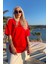 Kadın Kırmızı Minimalist Baskılı Oversize T-Shirt 1