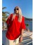 Kadın Kırmızı Minimalist Baskılı Oversize T-Shirt 2