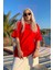Kadın Kırmızı Minimalist Baskılı Oversize T-Shirt 3