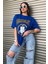 Oversize Mavi Berkeley Logo Baskılı Kadın T-Shirt 1