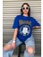 Oversize Mavi Berkeley Logo Baskılı Kadın T-Shirt 4
