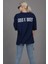Lacivert Lies Exclusive Ön ve Arka Baskılı Oversize T-Shirt 3
