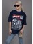 Lacivert Lies Exclusive Ön ve Arka Baskılı Oversize T-Shirt 4