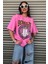 Oversize Pembe Berkeley Logo Baskılı Kadın T-Shirt 1