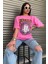 Oversize Pembe Berkeley Logo Baskılı Kadın T-Shirt 2
