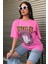 Oversize Pembe Berkeley Logo Baskılı Kadın T-Shirt 4