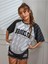 Gri Renkli Kol Brooklyn Baskılı Oversize Unisex T-Shirt 4
