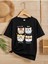 Kids Siyah Kedi Emoji Baskılı Oversize Bisiklet Yaka Çocuk T-Shirt 1