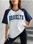 Beyaz Renkli Kol Brooklyn Baskılı Oversize Unisex T-Shirt 3