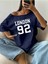 Büyük Beden Kayık Yaka London Baskılı Oversize %100 Pamuk T-Shirt 1