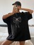 Unisex Siyah Kurdele Fiyonk Baskılı Oversize %100 Pamuk T-Shirt 2