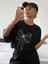 Unisex Siyah Kurdele Fiyonk Baskılı Oversize %100 Pamuk T-Shirt 3