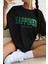 Kadın Oversize Hapiness Baskılı Siyah T-Shirt 1