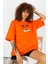 Kadın Turuncu Tshirt Garfield Baskılı Oversize T-Shirt 2