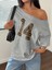 Kadın Kayık Yaka Baskılı Oversize %100 Pamuk T-Shirt 1