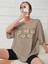 Açık Kahve Texas Baskılı Oversize T-Shirt 4