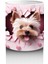 Pembe Kalpli Duvar Arasında Sevimli Yorkshire Terrier - Baskılı Kahve Kupası 3