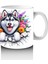 Çiçek Taçlı Gülümseyen Husky Deseni – Baskılı Kahve Kupası 4