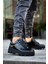 J056 Bağcıklı Ortopedik Taban Günlük Rugan Erkek Spor Sneaker Ayakkabı St Siyah 3