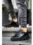 J056 Bağcıklı Ortopedik Taban Günlük Rugan Erkek Spor Sneaker Ayakkabı St Siyah 4