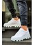 J056 Bağcıklı Ortopedik Taban Günlük Cilt Erkek Spor Sneaker Ayakkabı Bt Beyaz 3