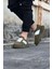 J011 Bağcıklı Ortopedik Taban Süet Erkek Sneaker Günlük Ayakkabı Ht Haki/beyaz 3