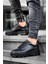 J056 Bağcıklı Ortopedik Taban Günlük Cilt Erkek Spor Sneaker Ayakkabı St Siyah 2