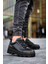 J056 Bağcıklı Ortopedik Taban Günlük Cilt Erkek Spor Sneaker Ayakkabı St Siyah 3