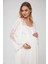 Ekru Özel Gecelik Sabahlık Dantelli Düğmeli Kısa Kollu Esnek Kumaşlı Hamile ve Lohusa Pijama Takımı 1