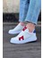 J040 Bağcıklı Ortopedik Taban Erkek Sneaker Günlük Ayakkabı Bt Beyaz/kırmızı 1