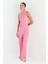 Tek Omuz Gofre Kumaş Bluz Pantolon Takım Pembe 3
