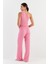 Tek Omuz Gofre Kumaş Bluz Pantolon Takım Pembe 5
