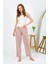 Kadın Penye Çiçek Desenli Tek Alt Pijama Pudra 1