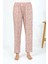 Kadın Penye Çiçek Desenli Tek Alt Pijama Pudra 3