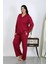Kadın Büyük Beden Pamuklu Cepli Düğmeli Vişne Pijama Takım 3