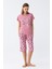Kadın Pembe Kalp Baskılı Kapri Pijama Takımı 1