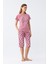 Kadın Pembe Kalp Baskılı Kapri Pijama Takımı 2