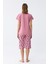 Kadın Pembe Kalp Baskılı Kapri Pijama Takımı 5