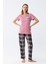 Kadın Somon Ayıcık Baskılı Ekoseli Penye Pijama Takımı 2