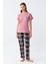 Kadın Somon Ayıcık Baskılı Ekoseli Penye Pijama Takımı 3