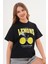 Kadın Siyah Oversize California Lemons Baskılı Tişört 3