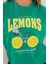 Kadın Yeşil Oversize California Lemons Baskılı Tişört 6