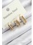316L Çelik Zirkon Taşlı Dikdörtgen Model Gold Renk 3'lü Set Kadın Küpe 1